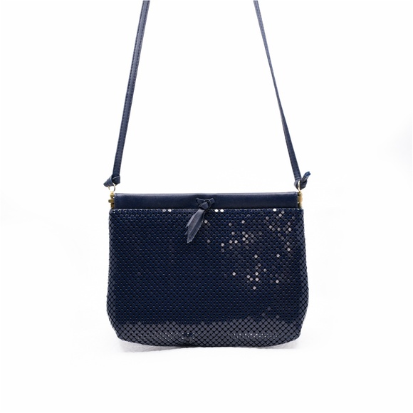 WHITING & DAVIS Mesh Shoulder Bag in Navy Blue - Picture 1 of 9